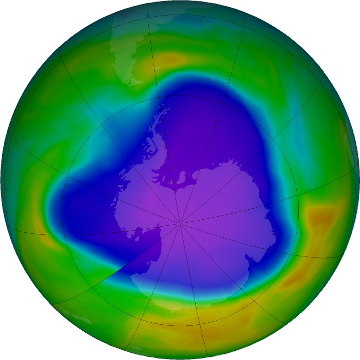 Antarctic ozone map for 01 October 2020